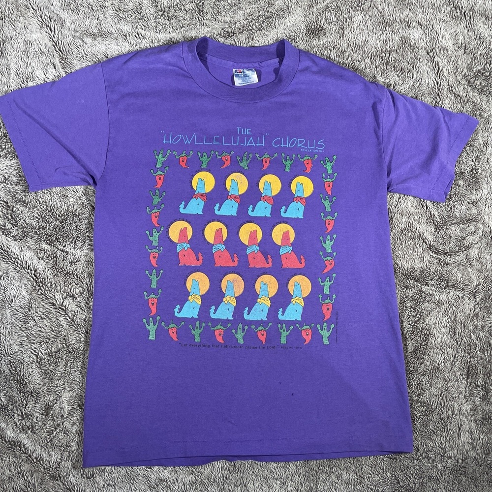 VTG 90s Howllelujah Chorus T Shirt Mens M Howling Wolf Dogs Purple Single Stitch